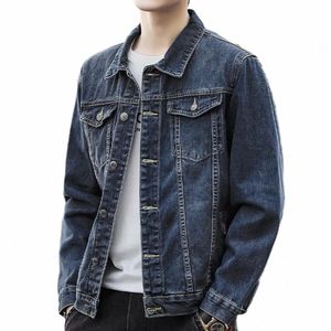 Men Denim Jacket Retro Hop Style Dżinsowa kurtka z wieloma kieszeniami dla mężczyzn Lose Fit Lapel Płaszcz Plus Size Streetwear Fi Men H9cl#