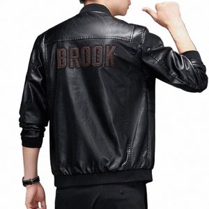 Ny herrskinnjacka Trend Slim Jacket Male Baseball Collar Pu Leather Motorcykeljackor Solid färg Causal Mens Outwear P6TI#