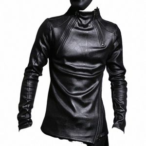 Herbst Winter Männer Stehen Kragen Warme Fleece Futter Pullover Gothic Slim Fit Punk Mantel Schwarz Motorrad Pu Leder Jacke C3w6 #