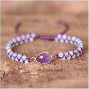 Charm Armbänder Heilung Naturstein Amethysten Armband Opal Perlen Geflochtener Strang Freundschaft Rame Femme Schmuck Wholesalecharm Drop D Otfro