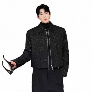 IEFB NYTT TREND Män ytterkläder FI Persality Sequin Double Ong Zipper Jackets Korean Style Casual Short Coat 9C2999 U0T7#