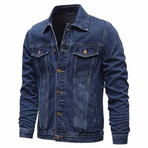 Spring Autumn Men denimjackor Casual Solid Color Lapel Single Breasted Jeans Jacket Men Slim Fit Cott Outwear Jackets 5xl-M 19U5#