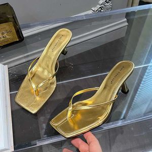 Slippers Slippers SUOJIALUN 2023 Summer Tin ig eel Womens Fashion Narrow Belt Sliding Flip Outdoor Dress Sandals Soe H240326VAHD