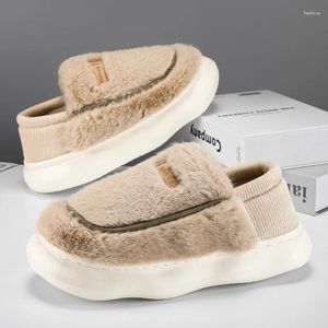 Chinelos casa sapatos confortáveis interior masculino calçado de inverno selvagem redondo dedo do pé resistente ao desgaste antiderrapante mais veludo manter quente