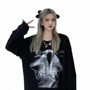 men's t-shirts Cott anime Lg-sleeved y2k T Shirts 2023 Summer Men's clothing streetwear Loose Ghost Print Oversized Tees top 552R#