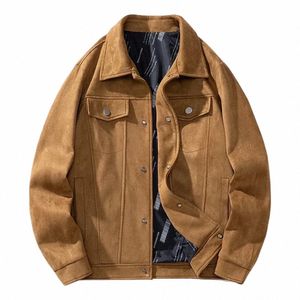 Vintage Ceketler Erkekler Süet Ceketler Kamyoner Katlar Erkekler Giyim 2024 Sonbahar Kış Retro Tarzı Sokak Giyim Motosiklet Ceketler Q7AR#