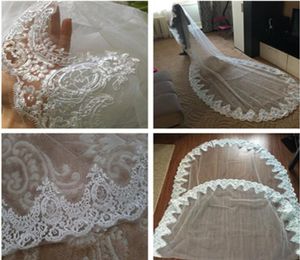 2019 New Cheap Long Chapel Train Lace Bridal Veils Applique Edge Singer Layer With Comb Wedding Accessories CPA0683661747