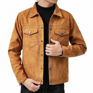 men's suede casual all match jacket new spring and autumn Men's Fi Korean StyleSlim Lapel Workwear Jacket T75a#