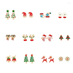 Stud Earrings Women Girls Christmas Elk Snowman Tree Rhinestone Xmas Gift