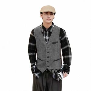 men's Woolen Solid Color Casual Busin Vest Suit Male Steampunk Vests for Women Formal Man Ambo Wang Gothic Chaleco Waistcoat t4zE#