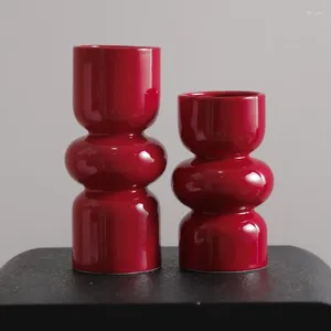 Vase Tingke中世のセラミックレトロブラックとレッドの花瓶の装飾品ヨーロッパスタイルのホームデスクトップフラワーアレンジメント