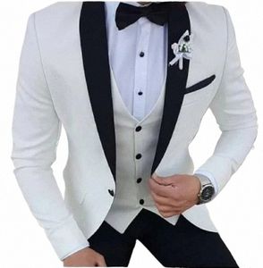 2023 Latest Coat Pant Designs White Men Suit Black Shawl Lapel Formal Tuxedos Wedding Suit For Men Prom Party Dr With Pants R7dA#