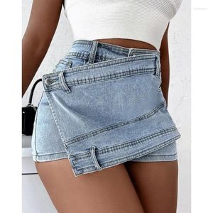 Kvinnors jeans oregelbundna shorts kvinnor sommar denim hög midja sexiga beskurna byxor utan elastisk passform