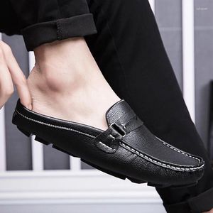 Casual Shoes Leisure Walk Men Half Italian Handmande Slipon Driving Leather Soft Comfort Slippers Loafers Muller