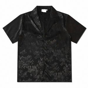 Dark Ic Jacquard Satin Material Butt Down Men's Shirt Summer Soft Material Camisas para Homem Vintage Street Shirts Masculino Top Y9cv #