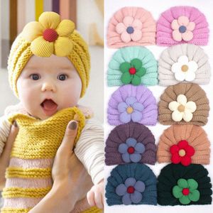 Kids Hats Children Flower Knitted Warm Pullover Bonnet Cute Toddler Girls Hat Winter Youth Kid Skull Caps Multi Color Head circumference: around 36-40 B9De#