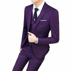 Purple Blazer Męskie garnitury 3 -częściowe spodnie z kurtką kamizelka pojedyncza piersi klapa formalna busin slim fit spersonalizowana ropa hombre m4lg#