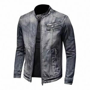 Spring New Denim Men Men Streetwear Fi Slim Fit Cowboy Motocycle Motocycle Motocycle Męskie TOP Casual Płaszcz Chaquetas Hombre 807Q#