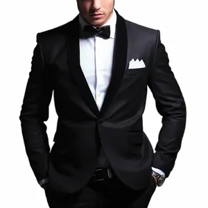Wysokiej jakości garnitury męskie czarni dżentelmeni stroje zwykłej długości pojedynczych piersi szalak lapowy ślub męski odzież PROM TERNO E51A#