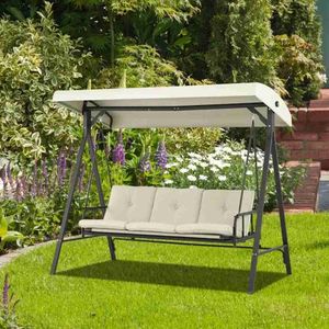 Tents and Shelters 3-person courtyard porch swing chair with adjustable outdoor courtyard swing pendant garden beige courtyard swing24327