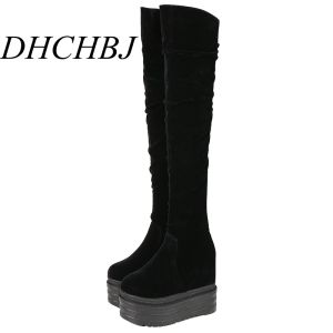 Stiefel 13 cm dicke untere Kniestiefel Frauen Dünne Beinkeile High Heel -Plattform über den Kniestiefeln