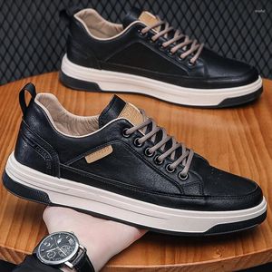 Casual Shoes Sneakers For Men Spring Korean Style Fashion Leather Round Head Lace Up Outdoor Flat Board Bambas Deportivas Hombre