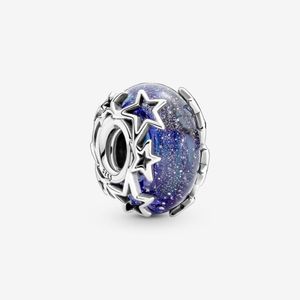 Charms in vetro di Murano blu galassia blu al 100% in argento sterling 925 adatti al braccialetto europeo originale con ciondoli moda donna fidanzamento matrimonio Jew2249