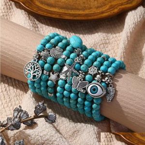 Pärlstav bohemiska klassiska naturstenpärlor armband blå strand armband charm kvinnor yoga paryer smycken hem droppleverans dhhjw