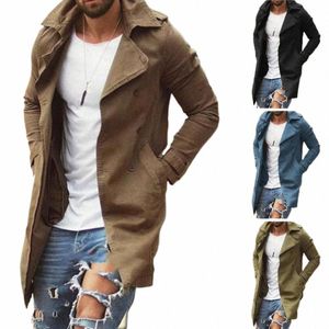 Männer Herbst Mantel Einfarbig Slim Fit Mittlere Länge Revers Plus Größe Taschen Winddicht Butts Atmungsaktive Männer Streetwear Jacke s8DC #