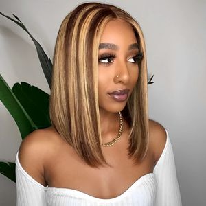 Highlight P4/27 Brazilian Remy Hair Short Bob Ombre Human Hair Wigs Blond Wig Straight Bob Wig 13X6X1 Lace Front Wigs for Women