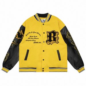 Erkekler Vintage Varsity Beyzbol Ceketi Patchwork Mektubu Sun Mo Nakış Hip Hop Bombacı Ceketleri Kolej Sokak Giyim Katlar 133F#