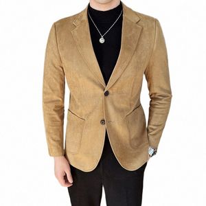 men High Quality Blazers Stylish Busin Suit Jackets Male Slim Fit Fi Deer Veet Solid Color Tuxedo Man Casual Clothing W5gQ#
