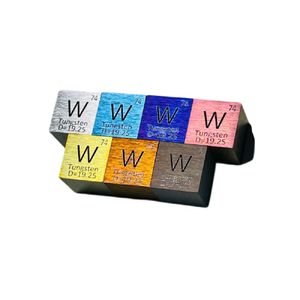 Colored Tungsten Cube 7-piece Set of Periodic Table Engraving Made of 99.95% High-purity W Metal
