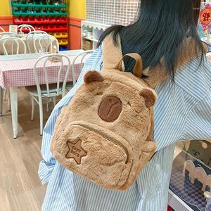 Sacos de armazenamento bonito capivara mochila de pelúcia kawaii brinquedo estudante saco de escola multifuncional presentes cosméticos para namorada
