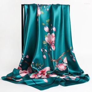 Halsdukar 90 90 cm satin hijab fyrkantig silke kvinnor muslimska kvinnliga chiffong sjalar wrap hårhuvud pareo bandanna foulard ljuddämpare