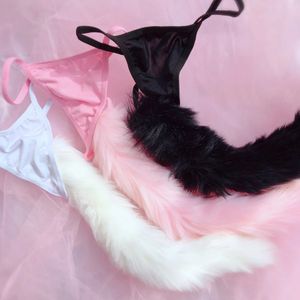 Kawaii Fox Tail Sexy G-string Thong Panties Cute Women Little Fox Long Tail T-back Cat COS Panties Temptation Lingerie Underwear 240315