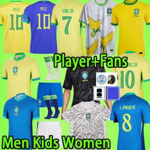 Brasilsfotbollströjor Pele Ronaldo Ronaldinho 2024 Men Kids Kit Women Brasil Boys Uniform Vini Jr Rodrygo 2020 2022 Spelarversion målvakt 24 25 fotbollsskjorta