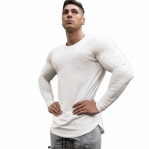 Spring Autumn Slim Fit Cott Fitn Lg Tlee Thirt Men T-shirt O-Neck Running-TEE SHIRT GYM CODYBULIDING TSHIRT M83H#