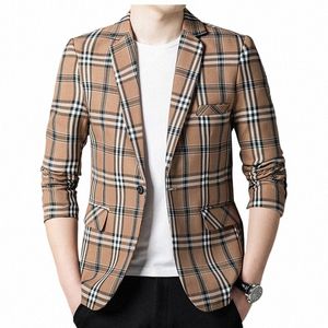 men's Suits Spring Autumn Korean Slim Small Suit Checkered Man Single West Jacket Plaid Gold Blazer Suit terno masculino i0NH#