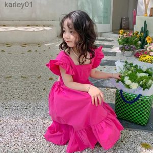 Girl's Dresses Clothing Dress Summer 2-7year old Beibei Korean version flower edge Open Back Christmas Halloween party Fashionable Girl clothes yq240327