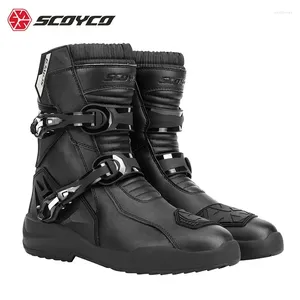 Sapatos de ciclismo motocicleta botas de tubo médio rally equitação moto couro tpu escudo protetor equipamento protetor de tubo alto