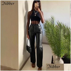 Women'S Pants & Capris Nibber Luxurious Faux Leather Vintage Y2K Leisure Straight For Women Autumn Winter Office Lady Slim Design Tro Dhg8D