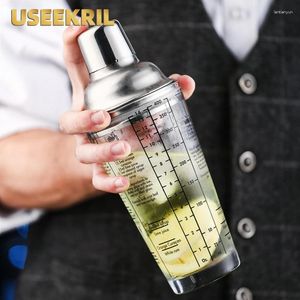 Bar Ürünleri 450ml Cam Kokteyl Şaraplı Kokteyl Shaker Şaraplı Shakers Şeffaf Ölçekli İçecek Kupası Su Paslanmaz Çelik Araç