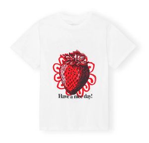 Herrpolos kvinnor t skjortor designer skjorta jordgubbe tryck casual rund hals lös bomull kortärmad topp t-shirt för kvinnor