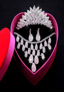 Elegant Sparky 2016 Bridal Jewelry Romantic Rhinestones Tiaras Sliver Crystal Necklace and Earrings Wedding Accessories1376349