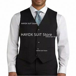 black Men's Classic Suit Vest Slim Fit V Neck 5 Butt Waistcoat Busin Formal Office Wear Men v7Vk#