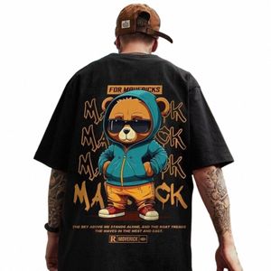 M-8XL 2024 New Carto Pocket Bear Impresso em torno do pescoço de manga curta T-shirt para homens e mulheres casal grande cinco quartos de manga T S6zQ #