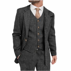 czarny herringbe Mężczyźni odpowiada Busin formalne wycięcie lapel ślubne Tuxedos Ternno Masculino Prom Custom Blazer 3 szt. M8WG#