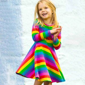 Abiti da ragazza 2024 Abito neonata Abbigliamento per bambini Arcobaleno Estate Autunno Manica lunga Festival Bambini Festa Abiti da principessa 2 3 4 5 6 7 Anni yq240327