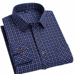 new Men's Plaid Shirt Lg Sleeve Spring Autumn Casual Butt Down Slim Fit Check Soft Pocket Design Male Trip Travel Clothing x0zH#